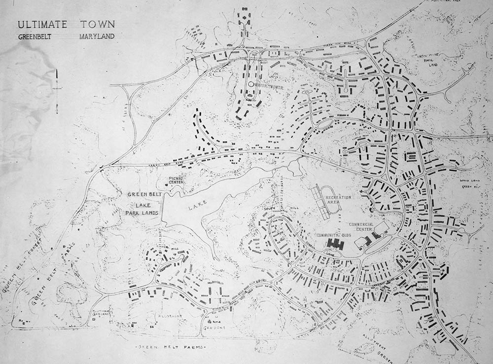 Government planning map of the layout of Greenbelt, Maryland.