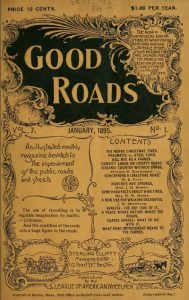 Historic yellowed illustrated magazine cover featuring an ornate title of "Good Roads, January 1895."